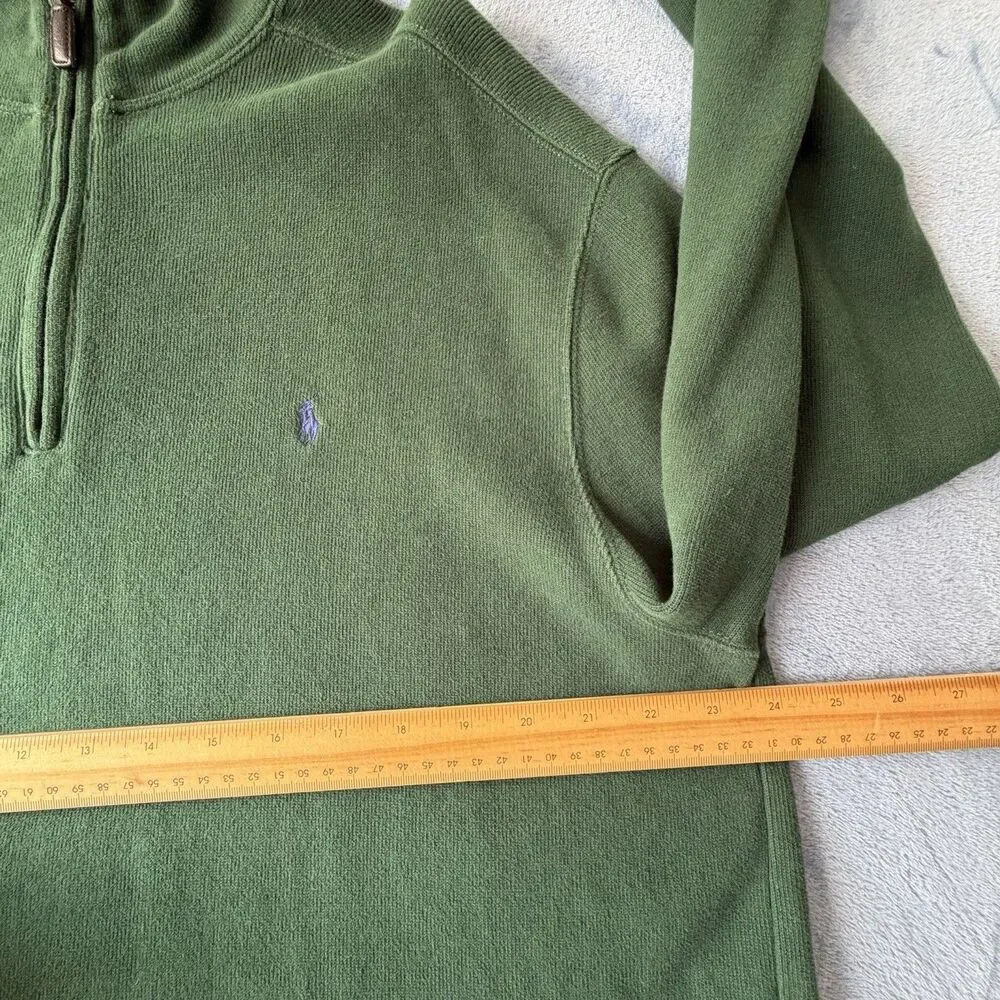 Vintage Polo Ralph Lauren Men XL Green 1/4 Zip Pullover Sweater Pony YKK